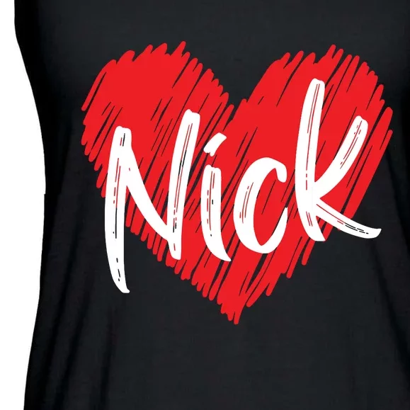 I Love Nick Heart Personalized Name Nick Ladies Essential Flowy Tank