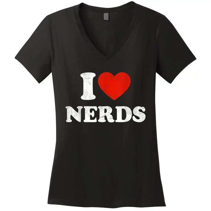 I Love Nerds Outfit Distressed Women's V-Neck T-Shirt