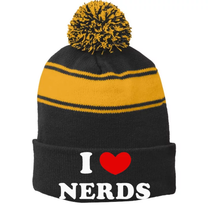 I Love Nerds Stripe Pom Pom Beanie