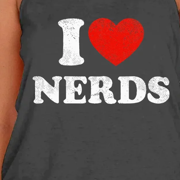 I Love Nerds Outfit Distressed I Heart Nerds Women's Knotted Racerback Tank