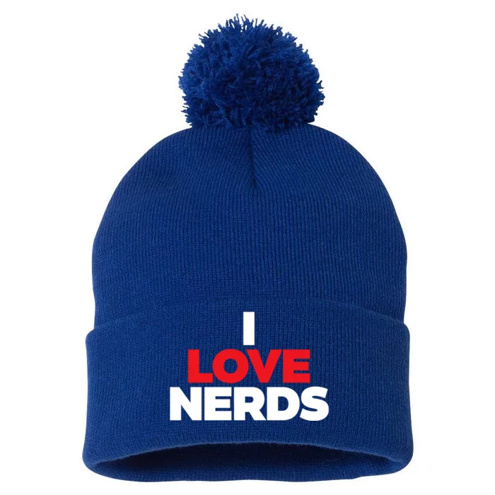 I Love Nerds Funny Pom Pom 12in Knit Beanie