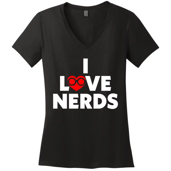 I Love Nerds Funny Women's V-Neck T-Shirt