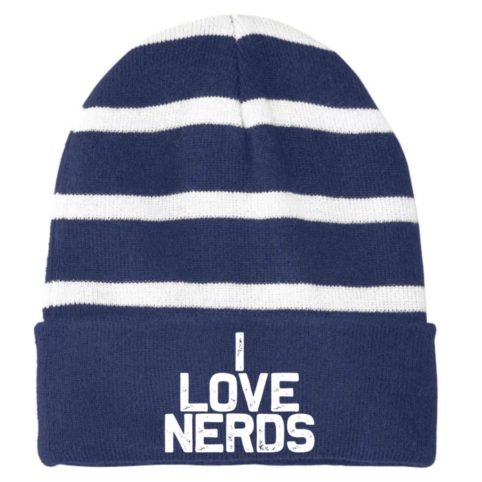 I Love Nerds Striped Beanie with Solid Band