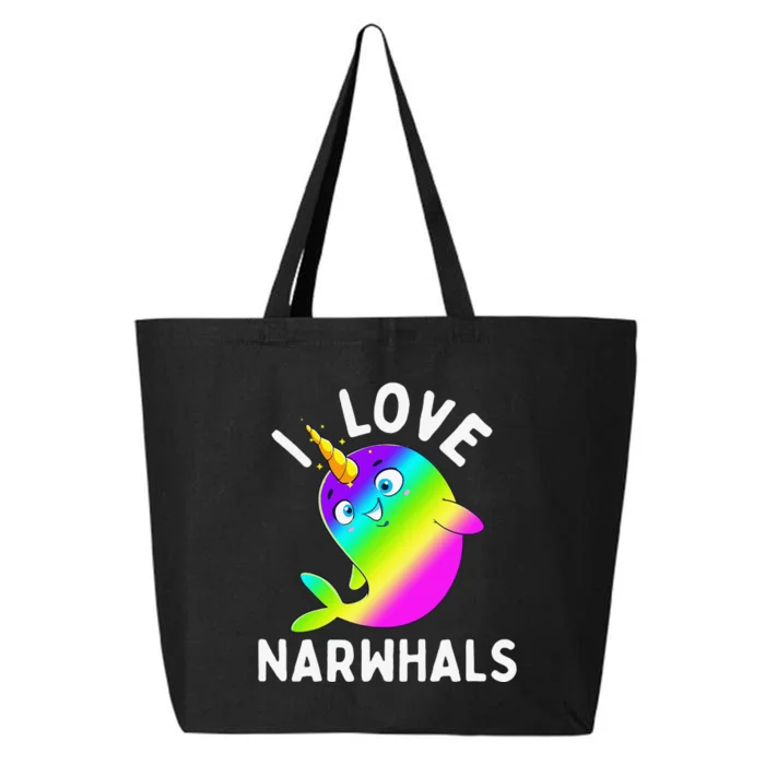 I Love Narwhals Rainbow Kawaii Cute Narwhal Whale Gift 25L Jumbo Tote