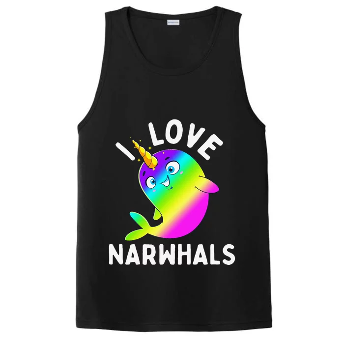 I Love Narwhals Rainbow Kawaii Cute Narwhal Whale Gift Performance Tank