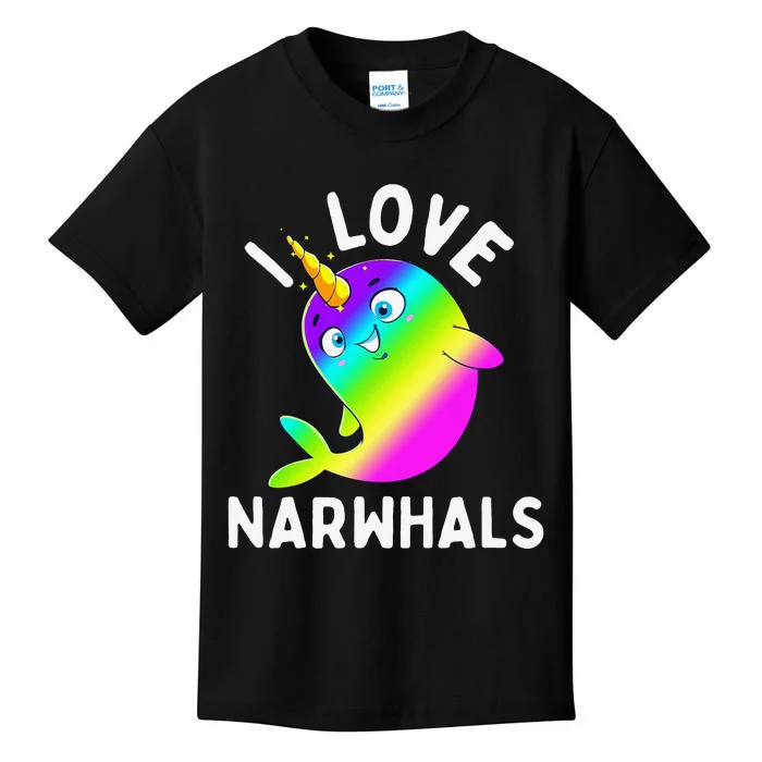 I Love Narwhals Rainbow Kawaii Cute Narwhal Whale Gift Kids T-Shirt