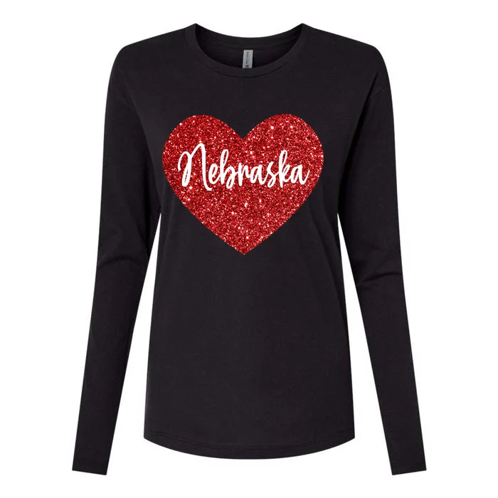 I Love Nebraska Usa Red Heart Gift Womens Cotton Relaxed Long Sleeve T-Shirt