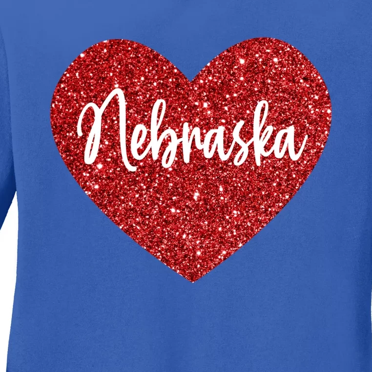 I Love Nebraska Usa Red Heart Gift Ladies Long Sleeve Shirt