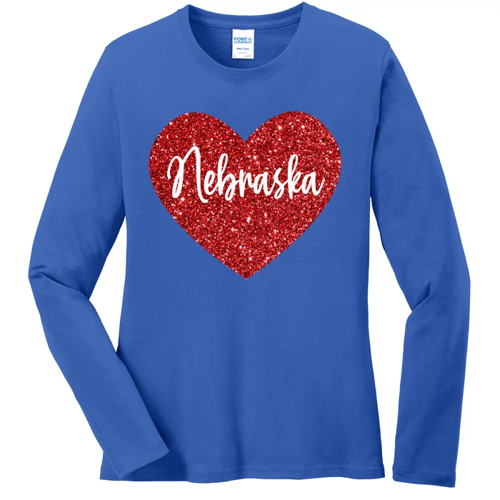 I Love Nebraska Usa Red Heart Gift Ladies Long Sleeve Shirt