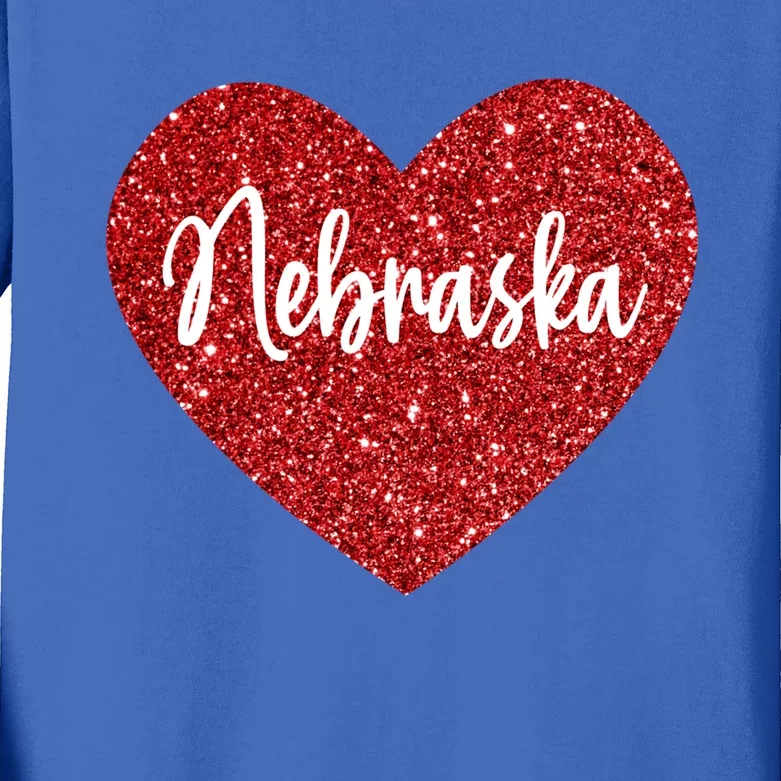 I Love Nebraska Usa Red Heart Gift Kids Long Sleeve Shirt