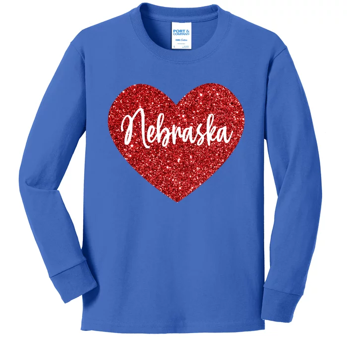 I Love Nebraska Usa Red Heart Gift Kids Long Sleeve Shirt