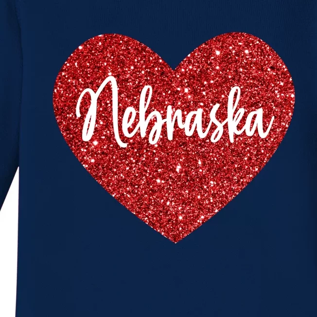 I Love Nebraska Usa Red Heart Gift Baby Long Sleeve Bodysuit