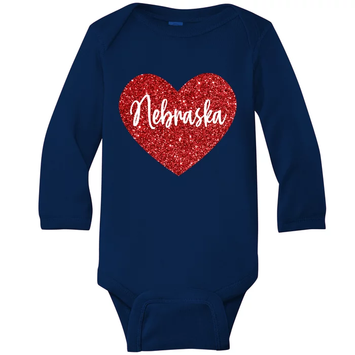 I Love Nebraska Usa Red Heart Gift Baby Long Sleeve Bodysuit