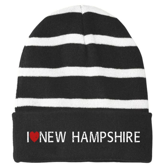 I Love New Hampshire Striped Beanie with Solid Band