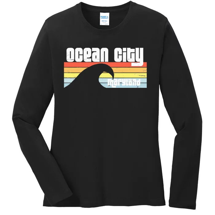 I Love Ocean City Maryland Md Spring Break Beach Ocean Wave Ladies Long Sleeve Shirt