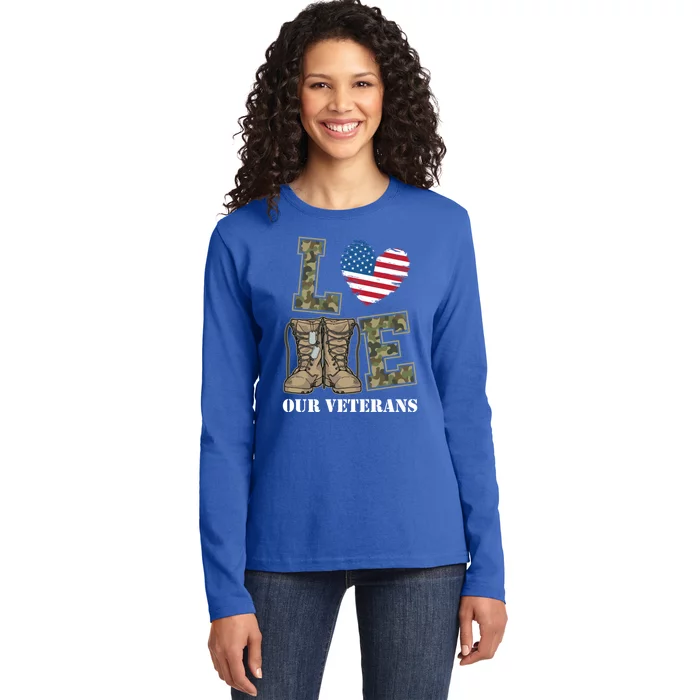 I Love Our American Military Veterans Gift Ladies Long Sleeve Shirt