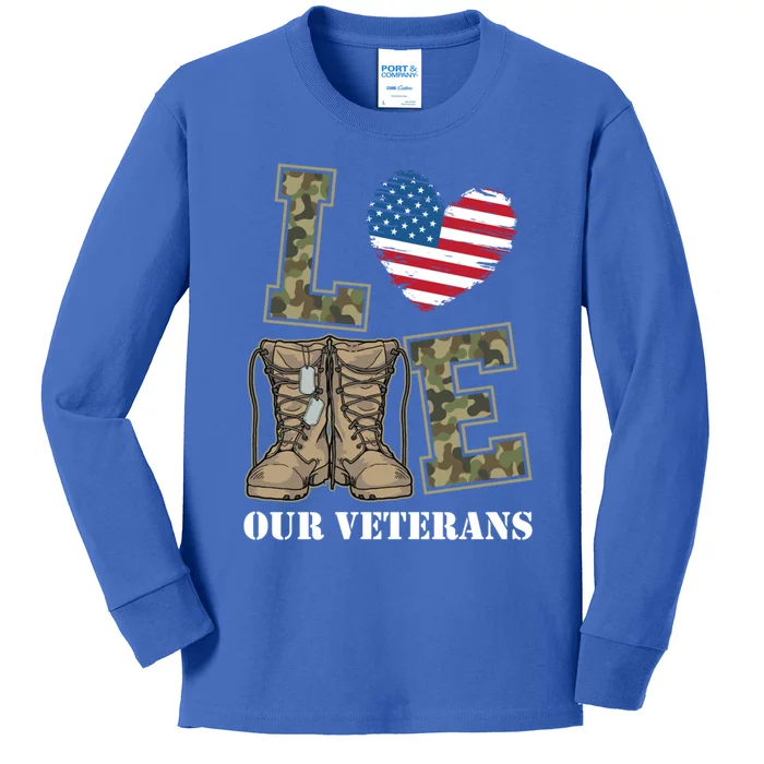 I Love Our American Military Veterans Gift Kids Long Sleeve Shirt