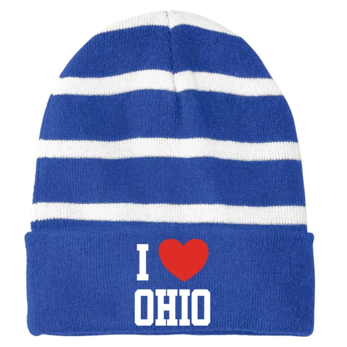 I Love Ohio Loveheart Usa State Cool Gift Striped Beanie with Solid Band