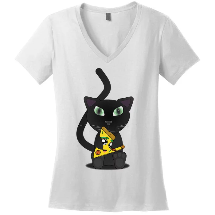 I Love Pizza And Cats Pizza Kitten Pizza And Cat Pizza Women's V-Neck T-Shirt