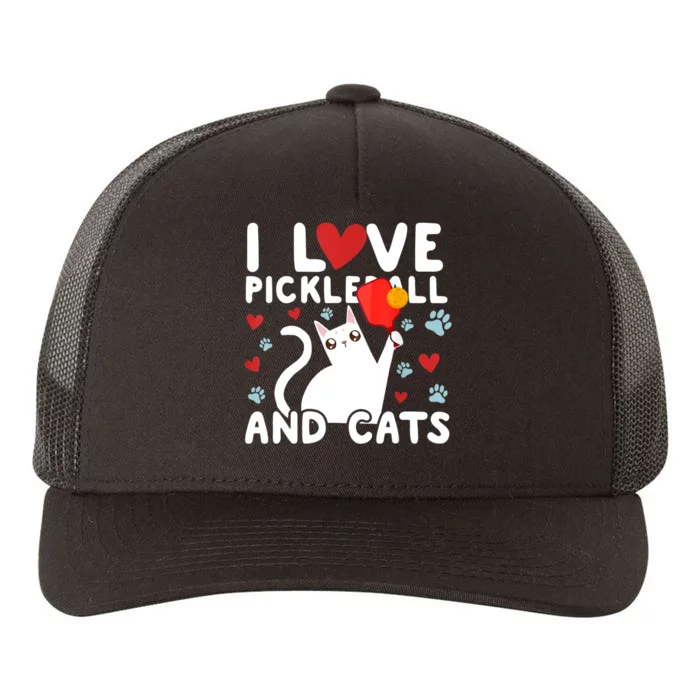 I Love Pickleball & Cats White Cat Fitness Workout Gift TShirt Yupoong Adult 5-Panel Trucker Hat