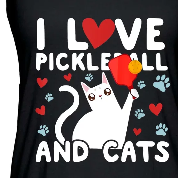 I Love Pickleball & Cats White Cat Fitness Workout Gift TShirt Ladies Essential Flowy Tank