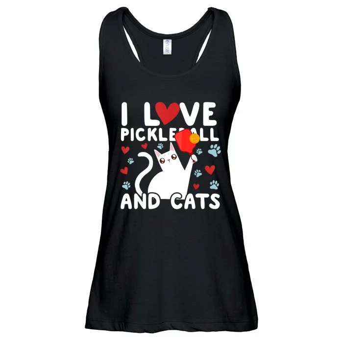 I Love Pickleball & Cats White Cat Fitness Workout Gift TShirt Ladies Essential Flowy Tank