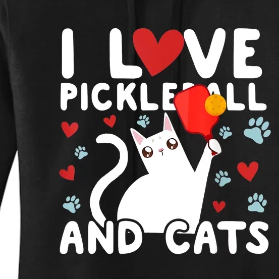 I Love Pickleball & Cats White Cat Fitness Workout Gift TShirt Women's Pullover Hoodie