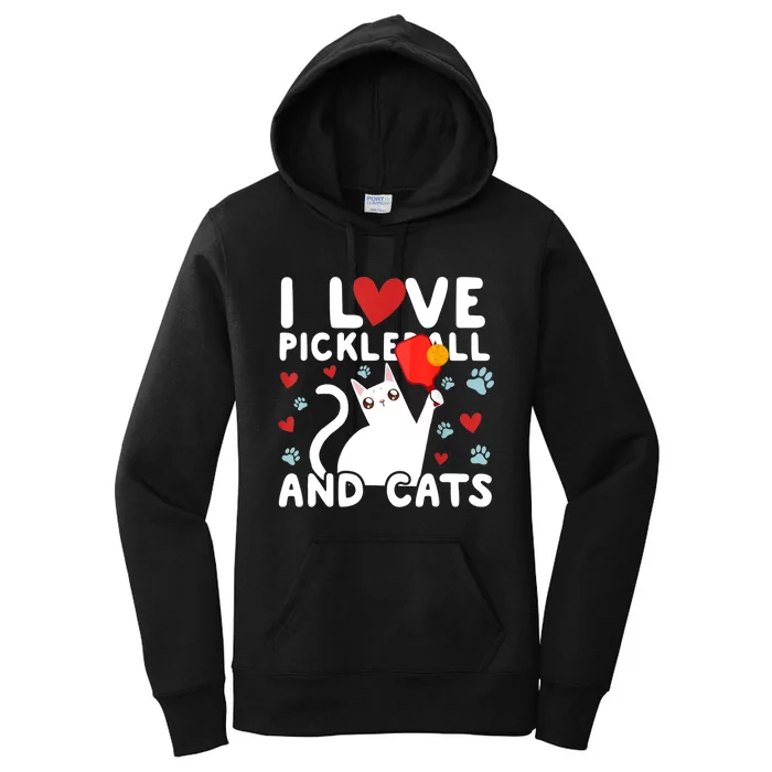 I Love Pickleball & Cats White Cat Fitness Workout Gift TShirt Women's Pullover Hoodie