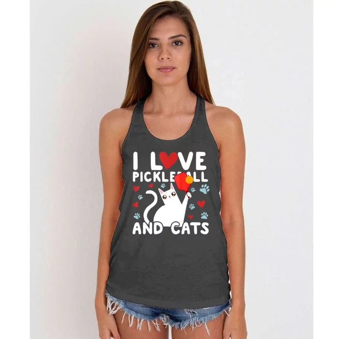 I Love Pickleball & Cats White Cat Fitness Workout Gift TShirt Women's Knotted Racerback Tank