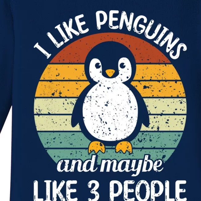 I Like Penguins And Maybe Like 3 People Retro Penguin Gift Baby Long Sleeve Bodysuit