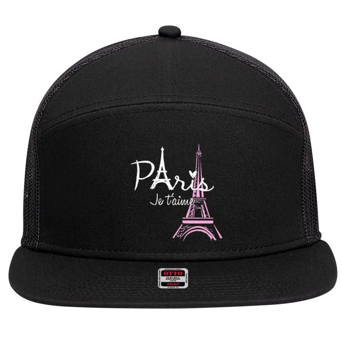 I Love Paris Eiffel Tower France French Souvenir 7 Panel Mesh Trucker Snapback Hat