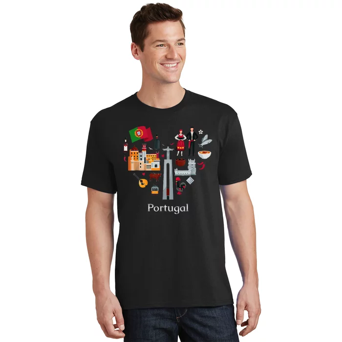 I Love Portugal Lisbon Map Iconic Traditional Souvenir Gift T-Shirt