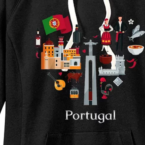 I Love Portugal Lisbon Map Iconic Traditional Souvenir Gift Women's Fleece Hoodie