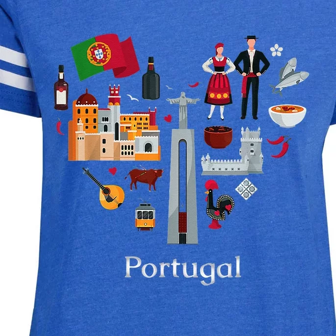 I Love Portugal Lisbon Map Iconic Traditional Souvenir Gift Enza Ladies Jersey Football T-Shirt