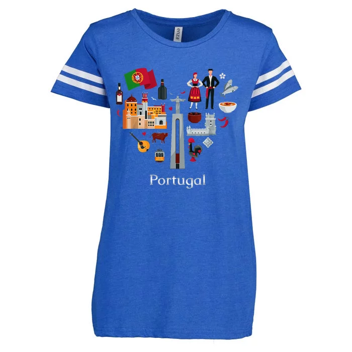 I Love Portugal Lisbon Map Iconic Traditional Souvenir Gift Enza Ladies Jersey Football T-Shirt