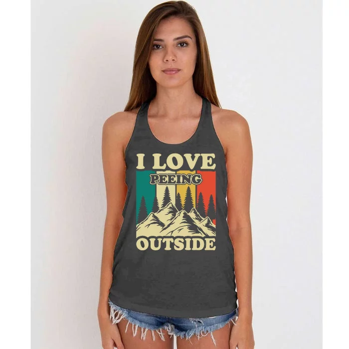 I Love Peeing Outside Joke Camping Hiking Mountain Women's Knotted Racerback Tank