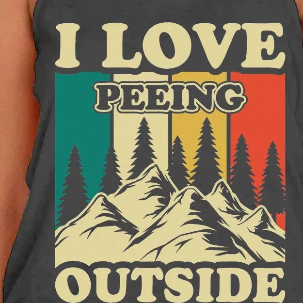 I Love Peeing Outside Joke Camping Hiking Mountain Women's Knotted Racerback Tank