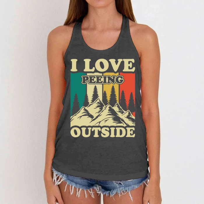 I Love Peeing Outside Joke Camping Hiking Mountain Women's Knotted Racerback Tank