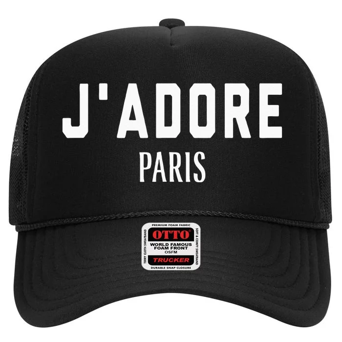 I Love Paris J Adore Paris France Black Graphic High Crown Mesh Trucker Hat