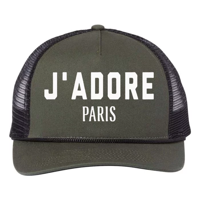 I Love Paris J Adore Paris France Black Graphic Retro Rope Trucker Hat Cap