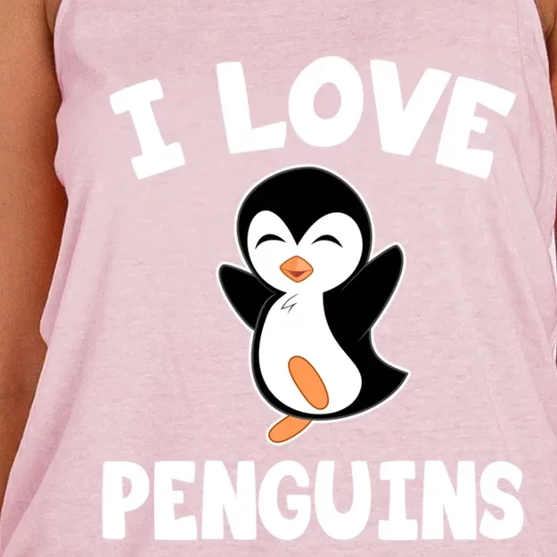 I Love Penguins Gift Cute Penguin Gift Women's Knotted Racerback Tank