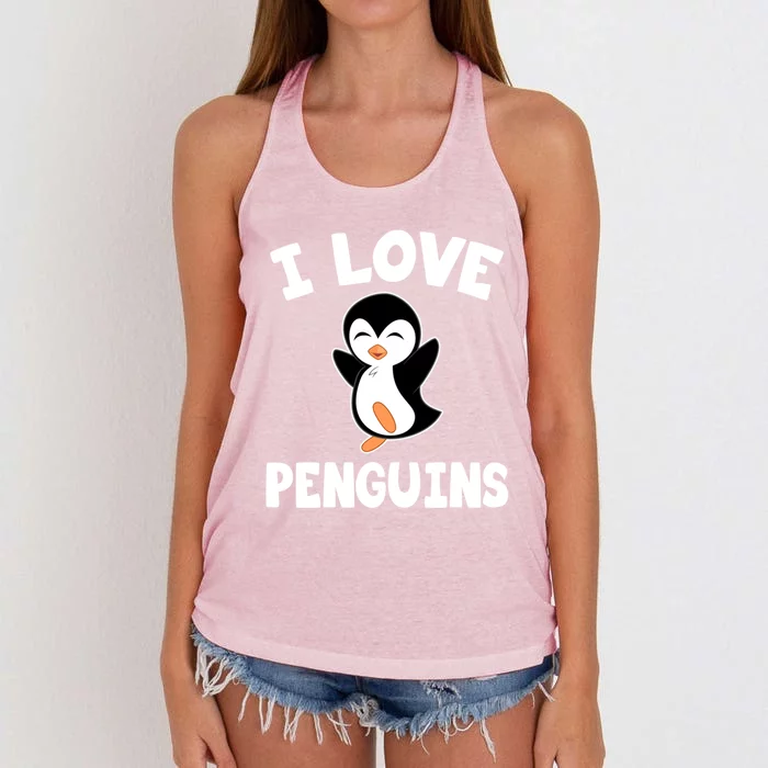 I Love Penguins Gift Cute Penguin Gift Women's Knotted Racerback Tank