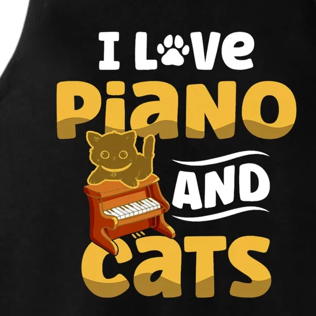 I Love Piano And Cats Musician Pianist Cat Kitty Ladies Tri-Blend Wicking Tank