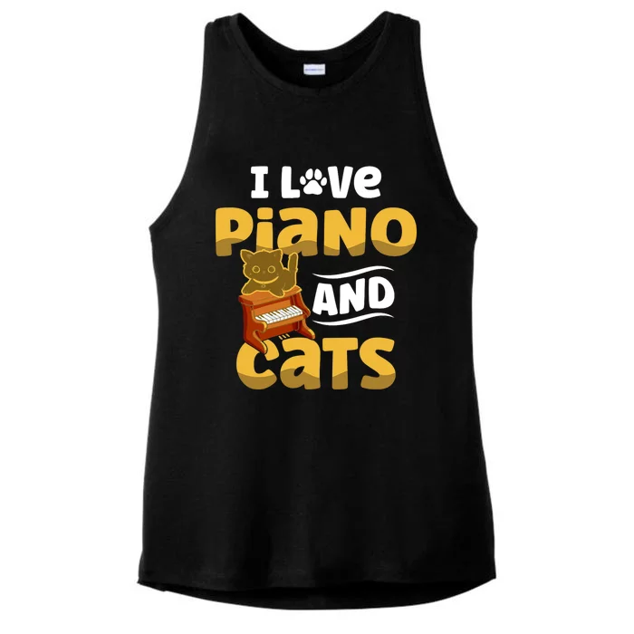 I Love Piano And Cats Musician Pianist Cat Kitty Ladies Tri-Blend Wicking Tank