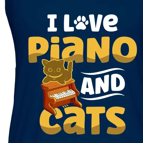 I Love Piano And Cats Musician Pianist Cat Kitty Ladies Essential Flowy Tank