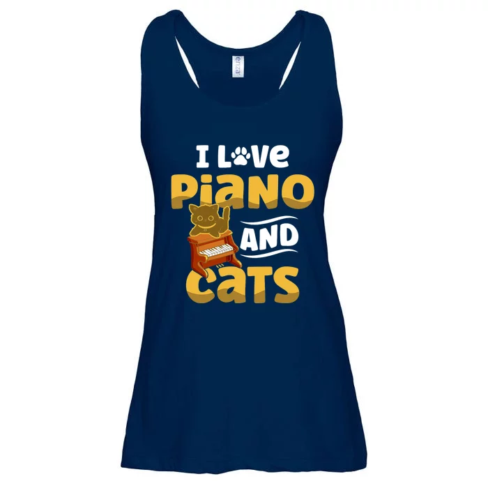 I Love Piano And Cats Musician Pianist Cat Kitty Ladies Essential Flowy Tank