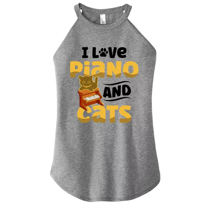 I Love Piano And Cats Musician Pianist Cat Kitty Women’s Perfect Tri Rocker Tank