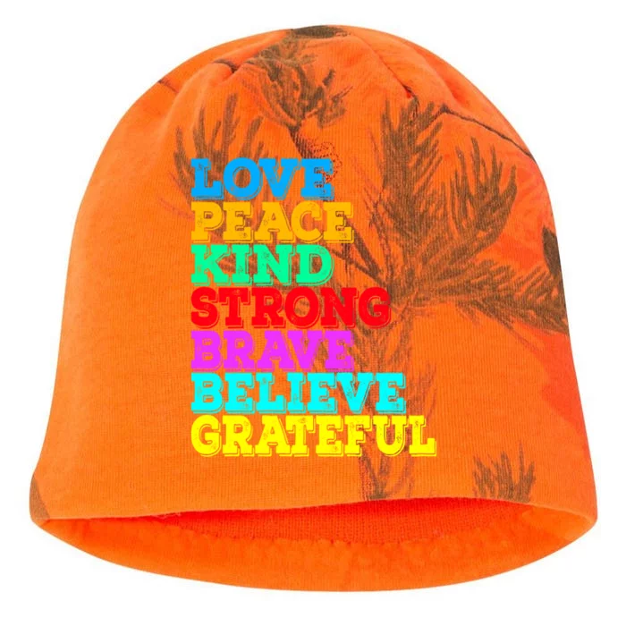 Inspirational Love Peace Kind Strong Brave Believe Grateful Gift Kati - Camo Knit Beanie