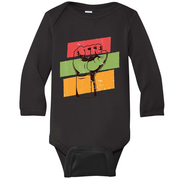 Inspirational Leaders Power Fist Hand Black History Month Baby Long Sleeve Bodysuit