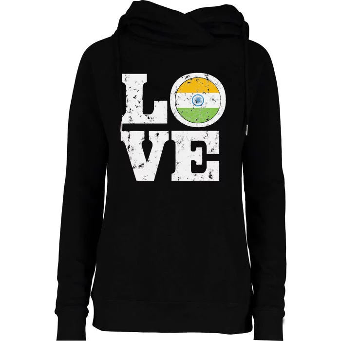 India Love Proud Indian Flag Distressed Womens Funnel Neck Pullover Hood